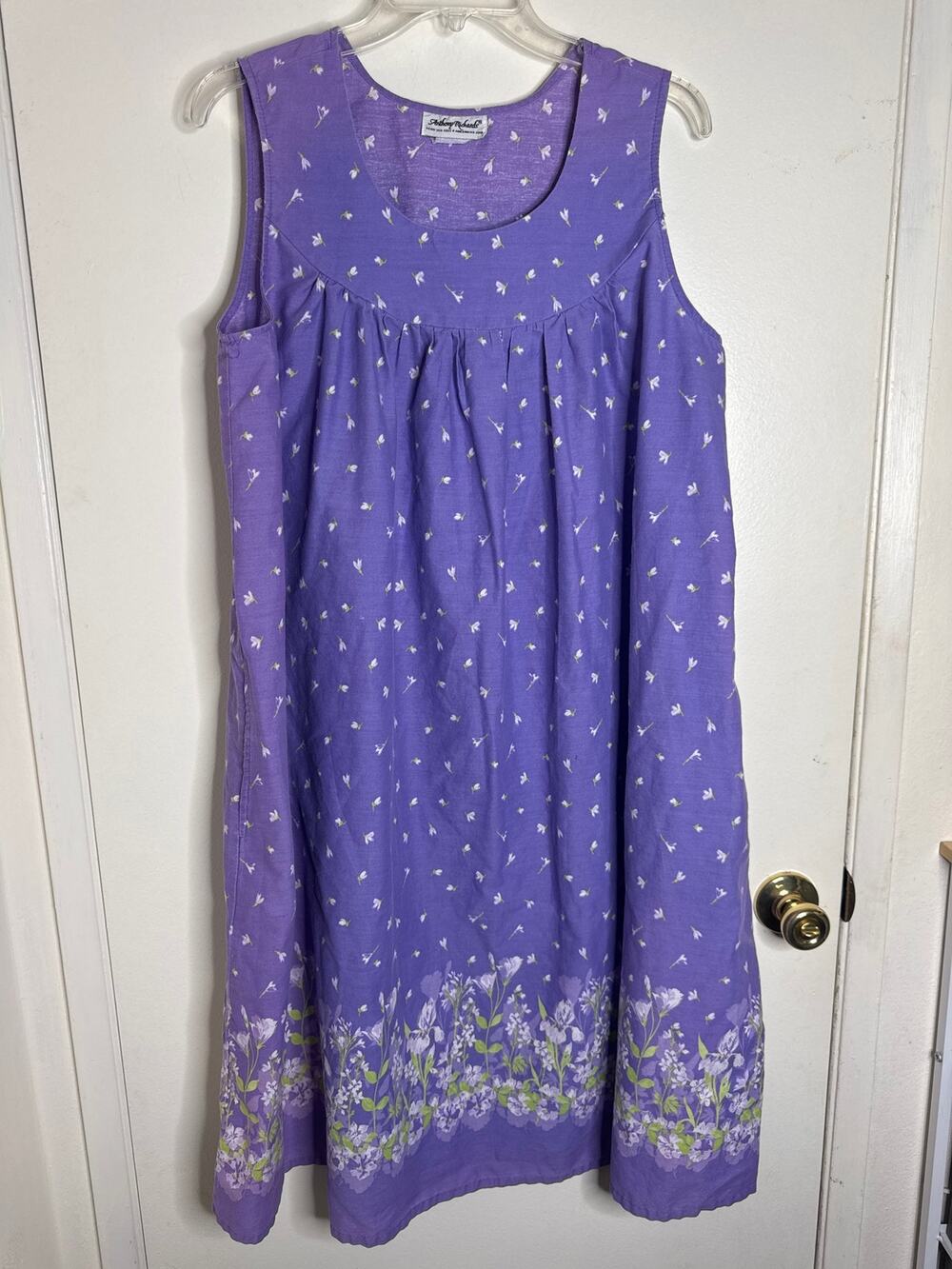Vintage Anthony Richards Purple Floral Border Muumuu Lounge Dress Sleeveless L